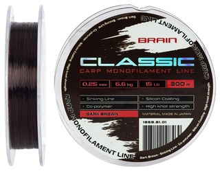 Волосінь Brain Classic Carp Line (dark brown) 300m 0.25mm 15lb 6.6kg