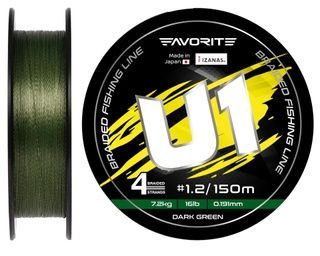 Шнур Favorite U1 PE 4x 150m (dark green) #1.2/0.191mm 16lb/7.2kg