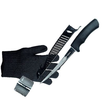 Набор Fladen нож филейный+перчатки+точилка Maxxsharp Set