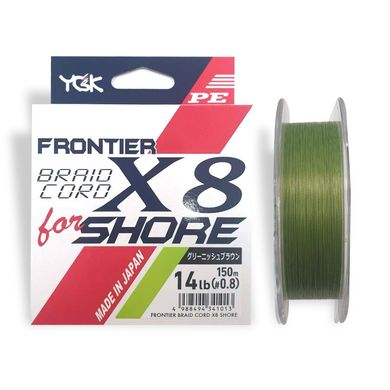 Шнур YGK Frontier Braid Cord X8 150m (зелёный) #0.8/0.148mm 14lb/6.3kg
